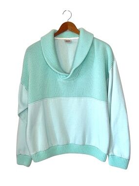 Vintage 80s Women's Randy River Pastel Mint Green Knit Collared Sweatshirt M